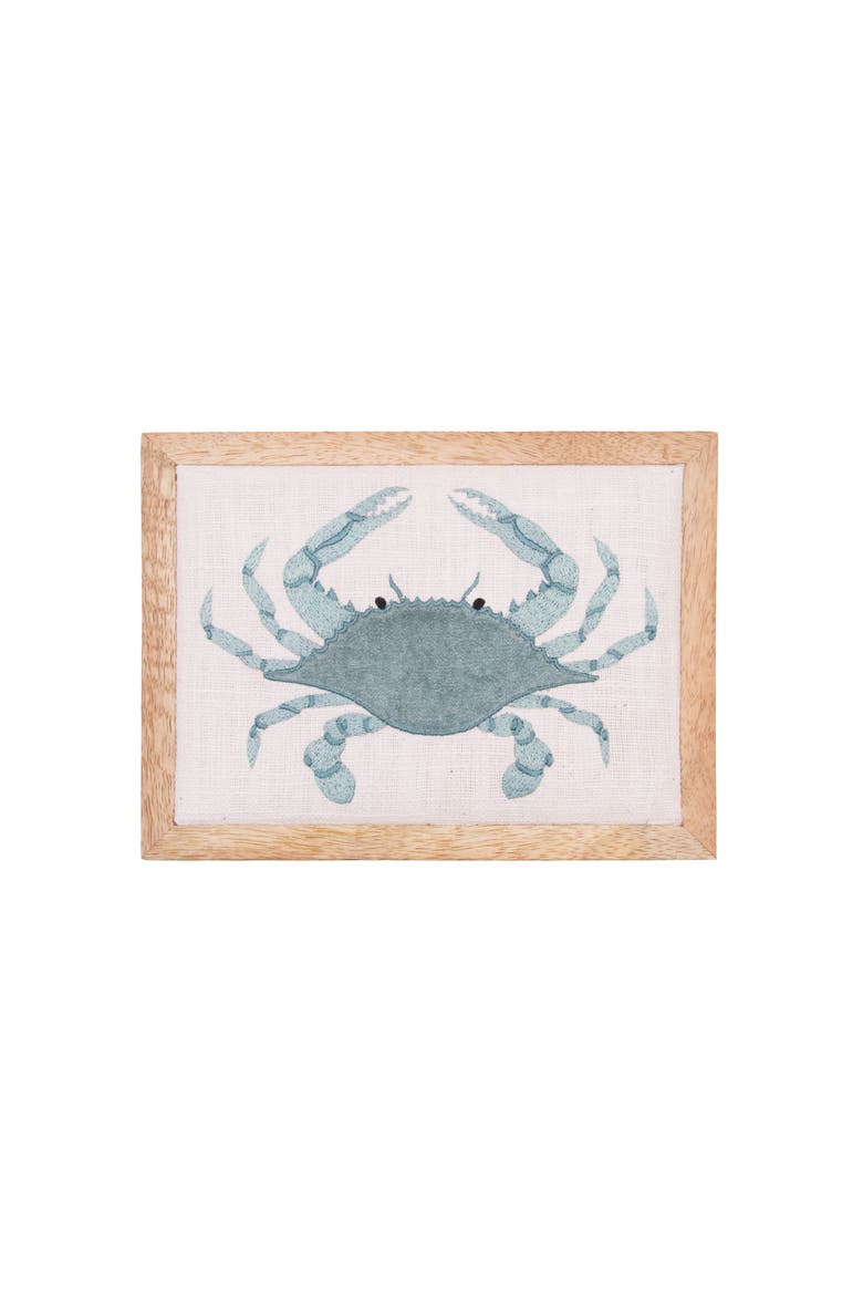 Sea Glass Crab Embroidered Decorative Wall Art 6" x 8", Main, color, Blue