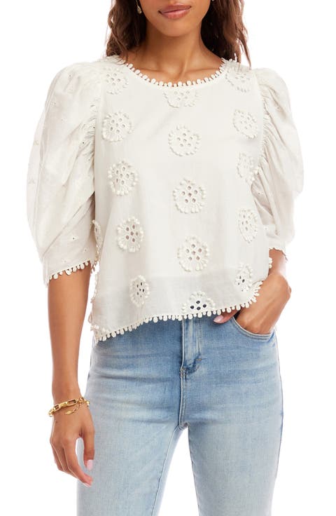 Embroidered Eyelet Cotton Puff Sleeve Top