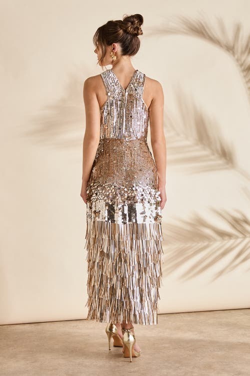 Coast Gold Sequin Tassel Halter Neck Dress In Gold