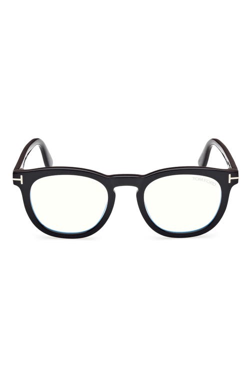 Tom Ford 50mm Small Round Blue Light Blocking Glasses In Multi