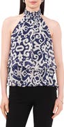 Chaus Medallion Print Smocked Halter Neck Blouse