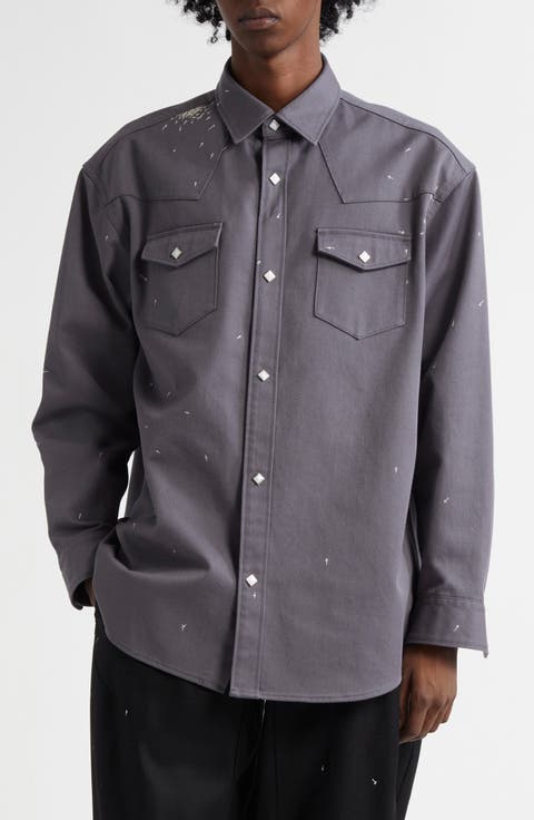 Cross Embroidered Western Twill Snap-Up Shirt