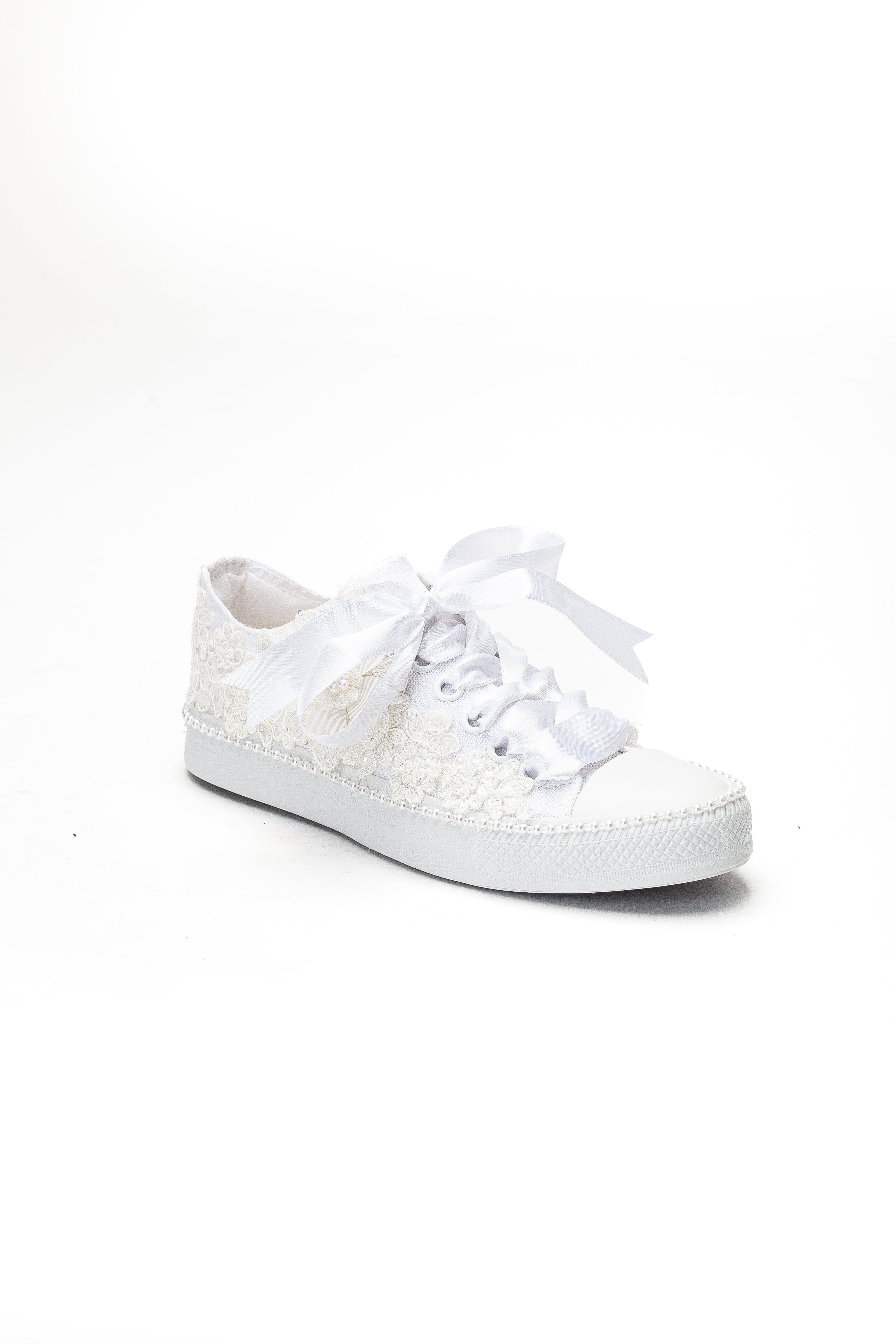 Forever & Always Shoes Marvelle Pearl Lace Bridal Sneaker, Main, color, Ivory