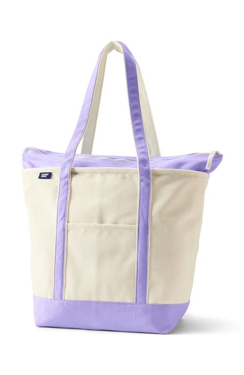 Lands' End Zip Top Long Handle Canvas Tote Bag