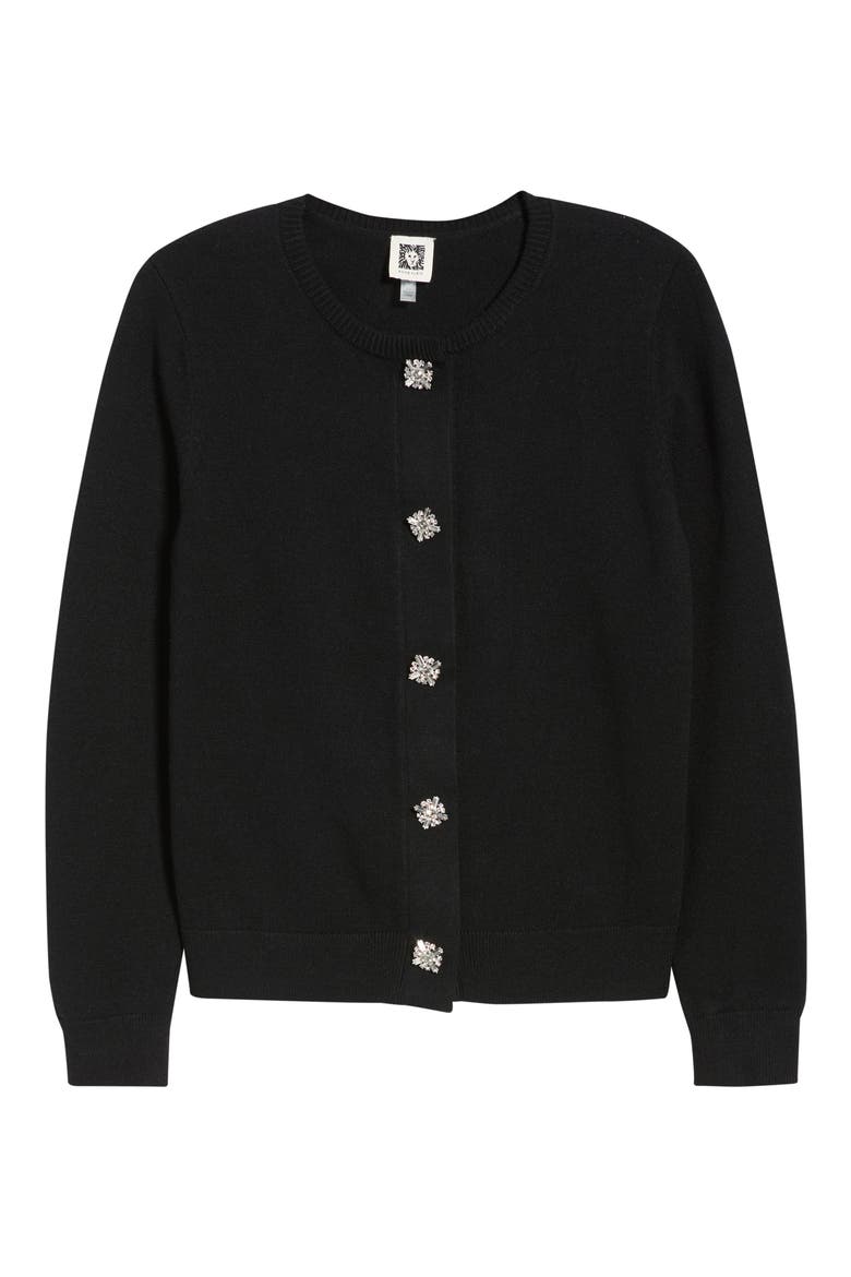 Novelty Button Cardigan, Alternate, color, ANNE BLACK