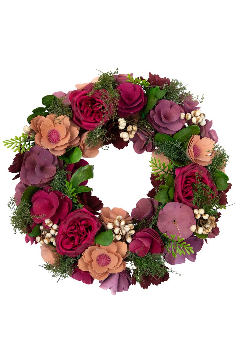Northlight Wooden Floral Artificial Spring Wreath with Dried Pods - 13.5", Main, color, Red