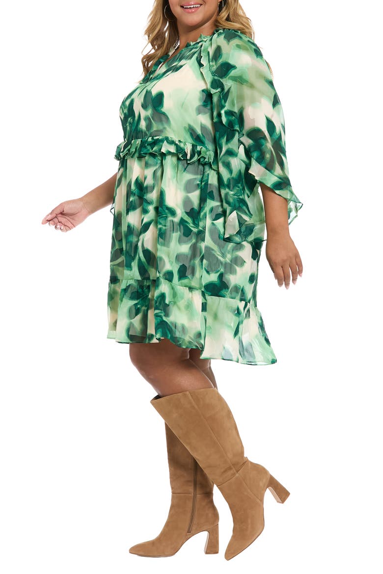 Floral Ruffle Chiffon A-Line Dress, Alternate, color, CREAM GREEN