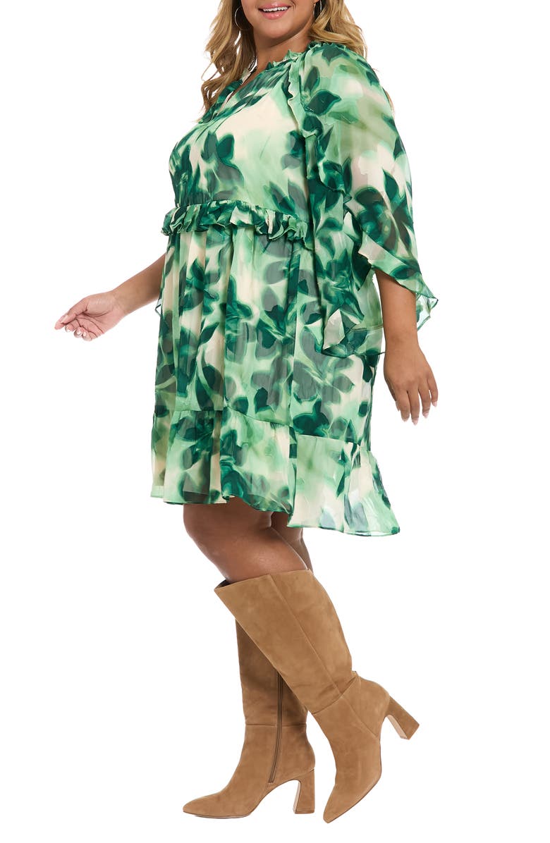 London Times Floral Ruffle Chiffon A-Line Dress, Alternate, color, Cream Green