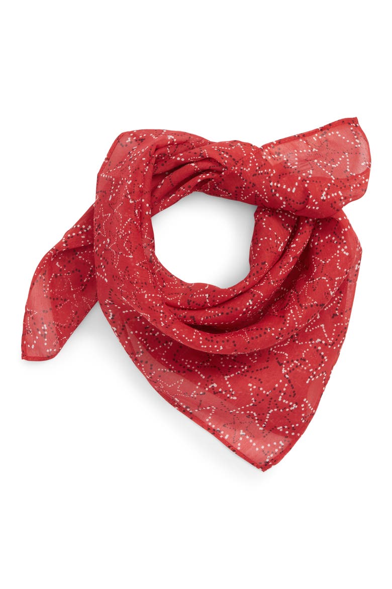 Star Print Square Scarf, Main, color, RED STAR GAZER