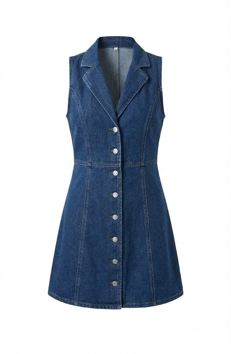 Modenaire Sleeveless Button Front Denim Mini Dress, Alternate, color, Denim Blue