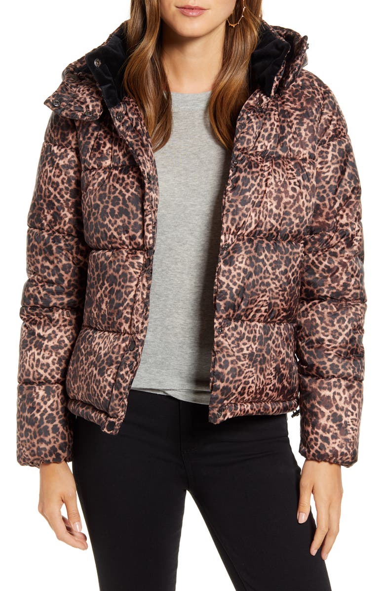 Rachel Parcell Leopard Print Puffer Jacket, Alternate, color,