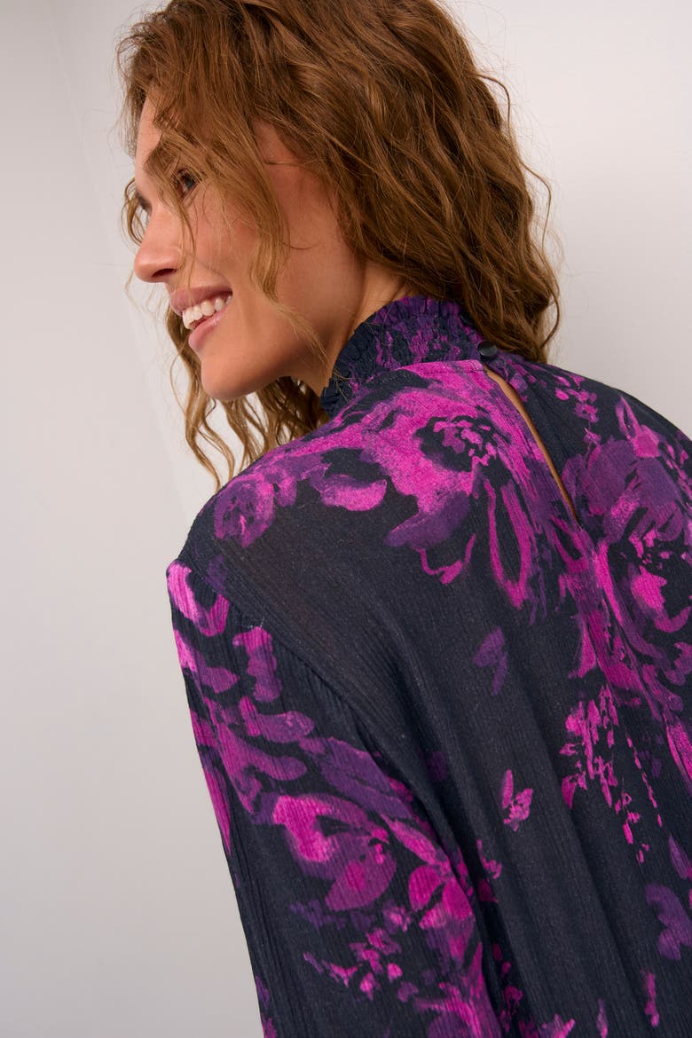 Karikka Dress Long Sleeves High Neck, Alternate, color, Black/Purple Painted