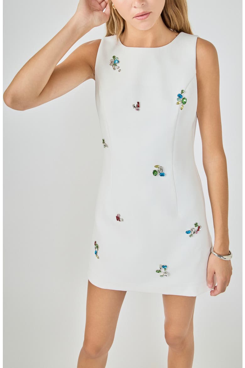 Rhinestone Detail Sleeveless Sheath Minidress, Alternate, color, WHITE