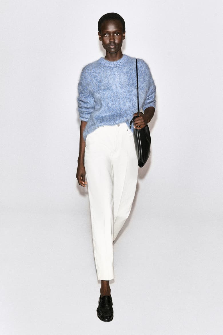 Two-Tone Brushed-Cashmere Sweater, Alternate, color, BLUE MÉLANGE