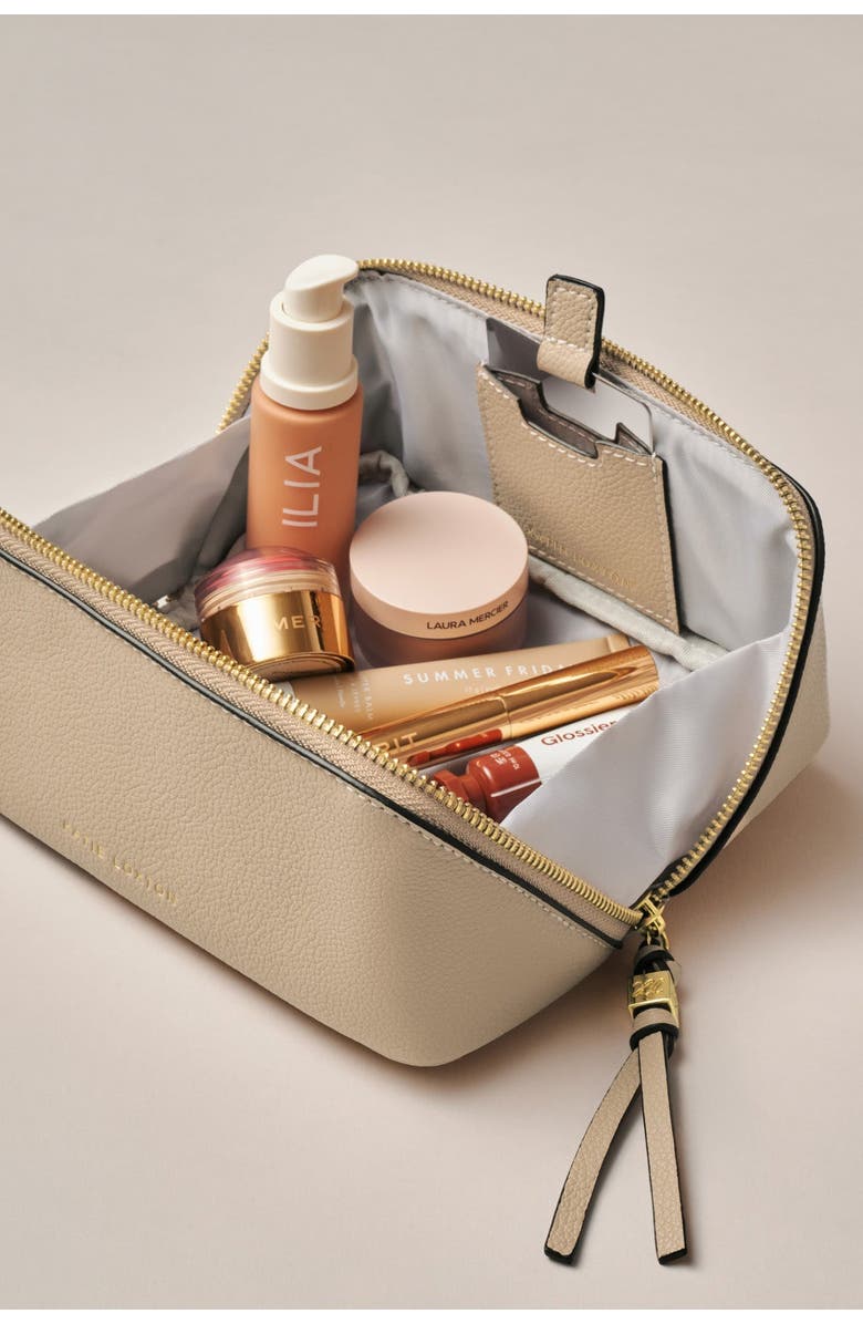 Katie Loxton Fold-Out Mirror Makeup Bag in Light Taupe, Alternate, color, Light Taupe