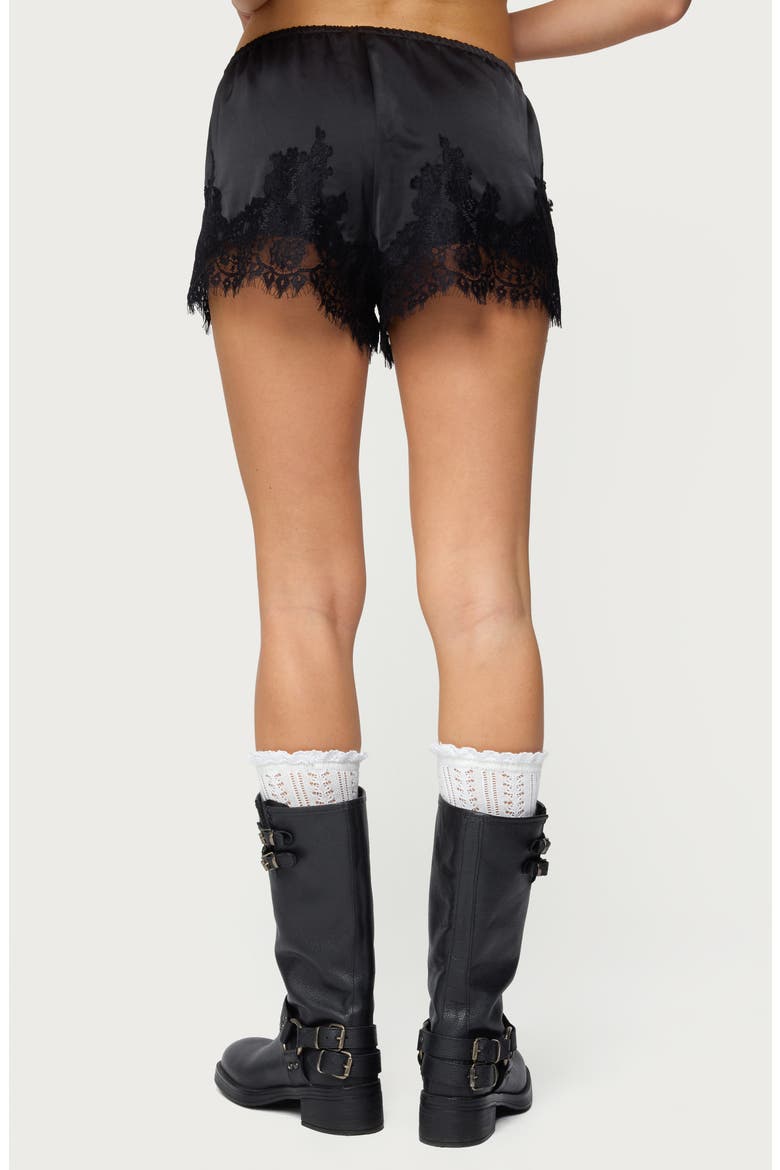 Reisa Lace & Satin Shorts, Alternate, color, BLACK