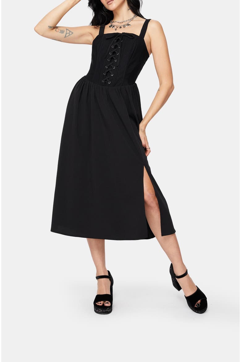 Miranda Midi Corset Dress, Alternate, color, Black