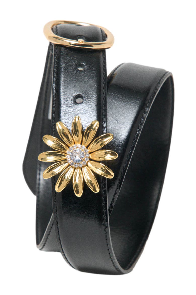 Leather belt with removable jewel, Alternate, color, Black