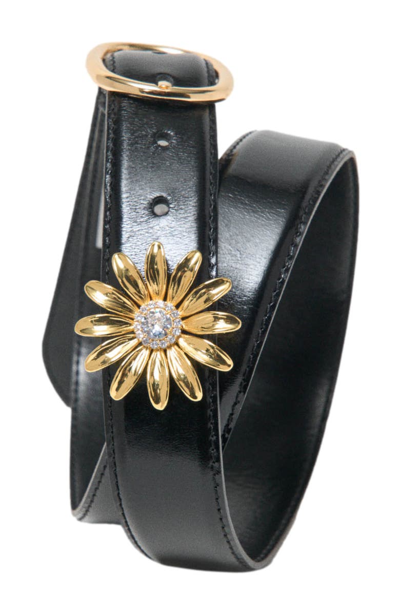 maje Leather belt with removable jewel, Alternate, color, Black