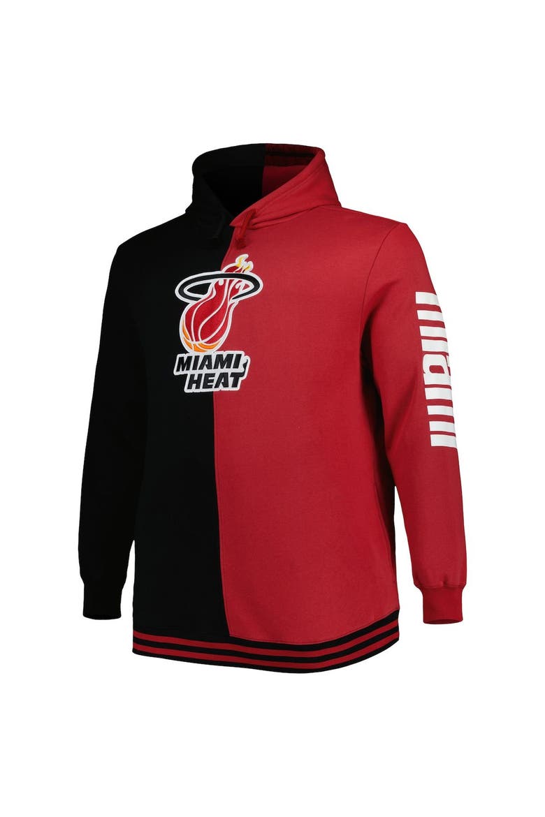 Men's Mitchell & Ness Black/Red Miami Heat Big & Tall Hardwood Classics Split Pullover Hoodie, Alternate, color, Black
