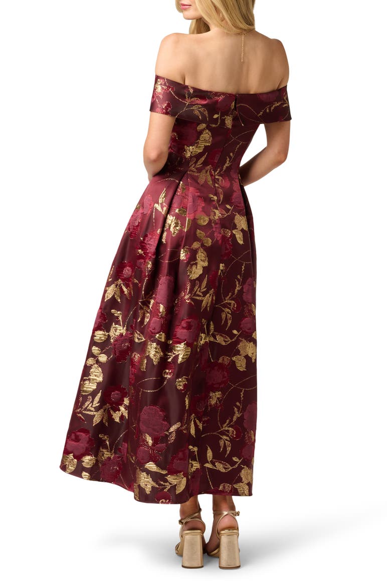 Off the Shoulder Fit & Flare Cocktail Dress, Alternate, color, BURGUNDY/ GOLD