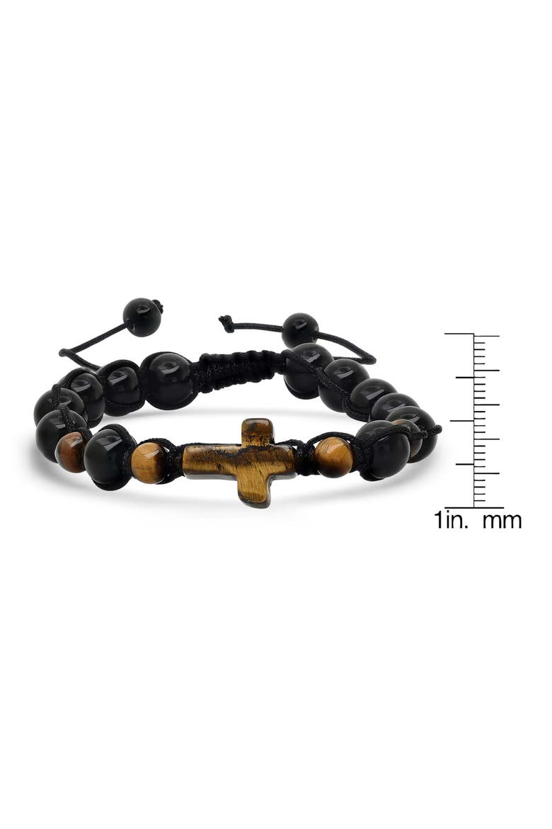 Men's Tiger's-Eye & Bead Cross Bracelet, Alternate, color, BLACK/ BROWN
