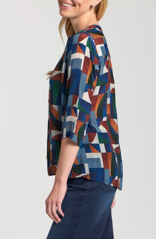 Apny Print Tassel Split Neck Chiffon Top In Multi