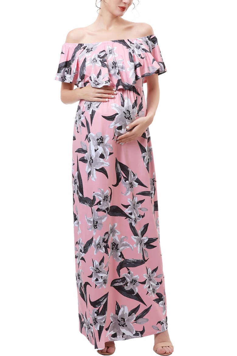 Artemis Off the Shoulder Maternity Nursing Maxi Dress, Main, color, Multicolored