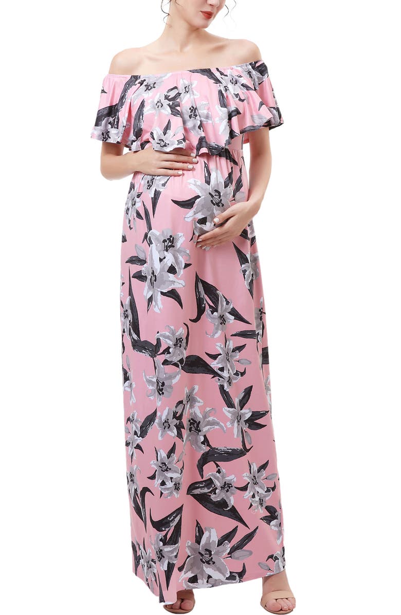 Kimi & Kai Artemis Off the Shoulder Maternity Nursing Maxi Dress, Main, color, Multicolored