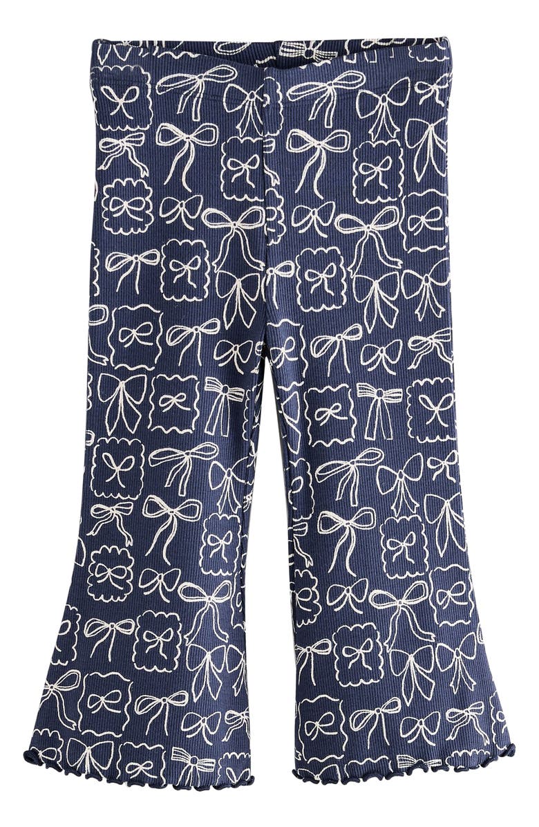 NEXT Kids' Bow Print Rib Flare Leggings, Main, color, Blue