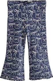 NEXT Kids' Bow Print Rib Flare Leggings