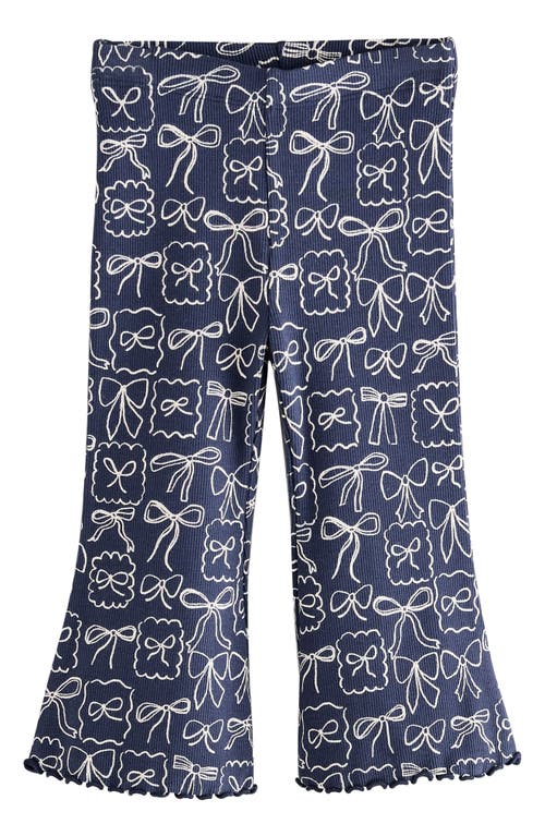 Next Kids' Bow Print Rib Flare Leggings In Blue