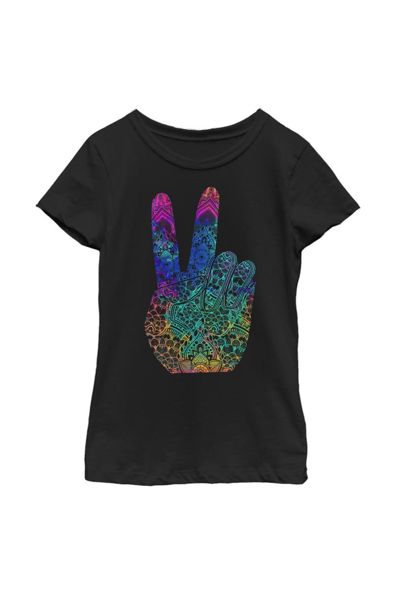 Girl's Lost Gods Rainbow Henna Peace  Graphic T-Shirt, Main, color, Black