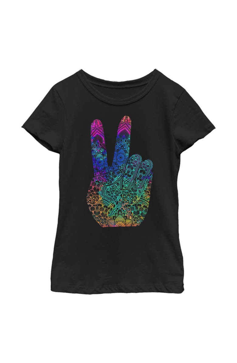Lost Gods Girl's Lost Gods Rainbow Henna Peace  Graphic T-Shirt, Main, color, Black