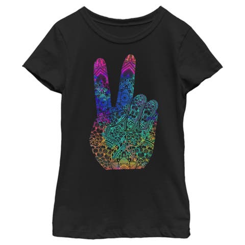 Girl's Lost Gods Rainbow Henna Peace  Graphic T-Shirt