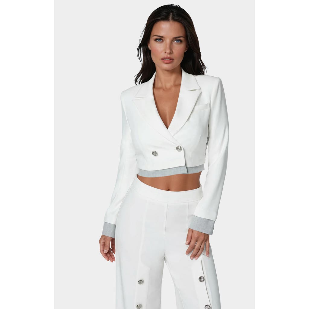 Bebe Cropped Eyelet Blazer In White