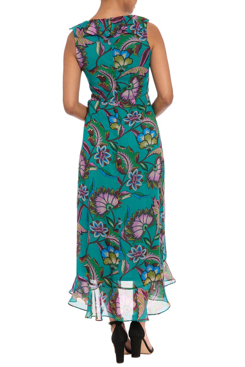 Ruffle Faux Wrap Midi Dress, Alternate, color, TEAL/ BERRY