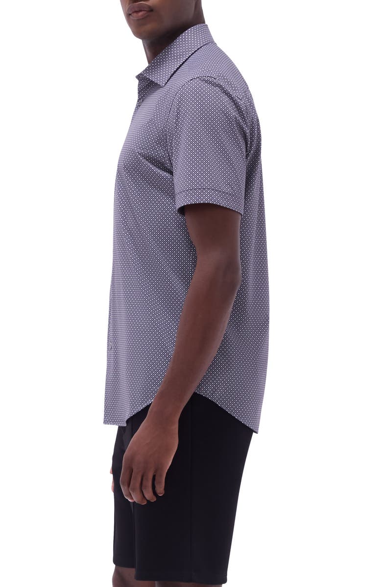 Bugatchi Miles OoohCotton<sup>®</sup> Geometric Print Short Sleeve Button-Up Shirt, Alternate, color, Black