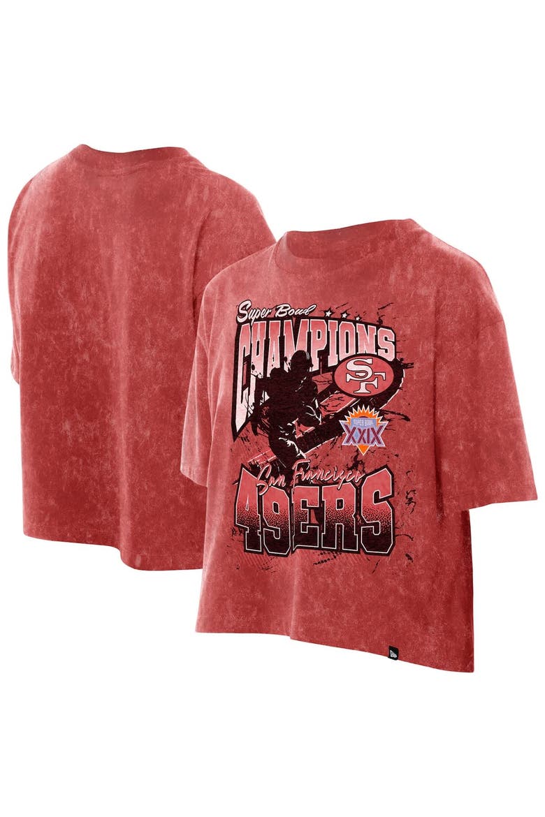 Women's New Era Scarlet San Francisco 49ers Cropped Boxy Sport Classics Mineral Wash T-Shirt, Main, color, Scarlet