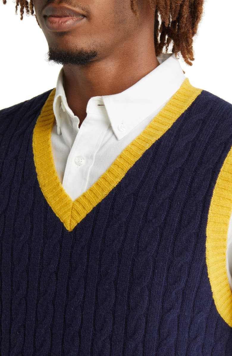 BEAMS Men's 2Tone Cable Knit Wool Sweater Vest, Alternate, color,