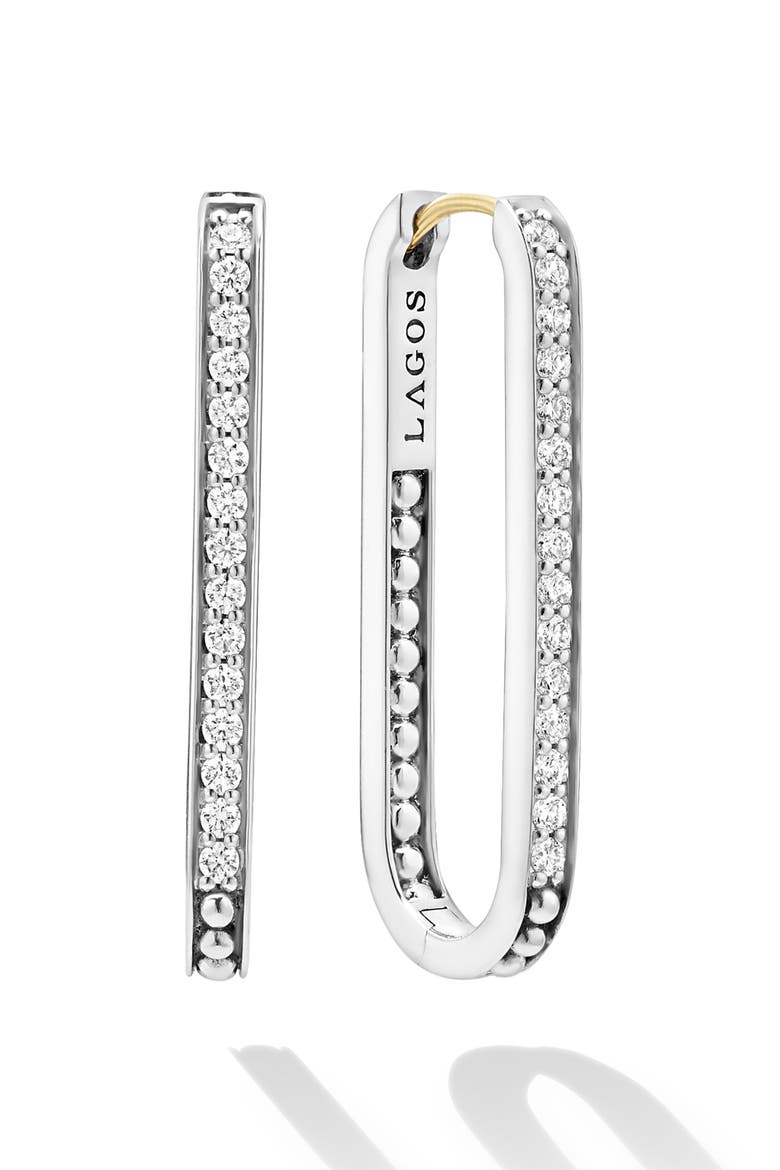 Caviar Spark Large Linear Diamond Hoop Earrings, Main, color, SILVER
