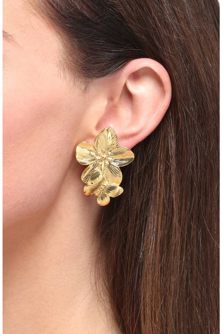 Bloom Clip-On Earrings, Alternate, color, GOLD