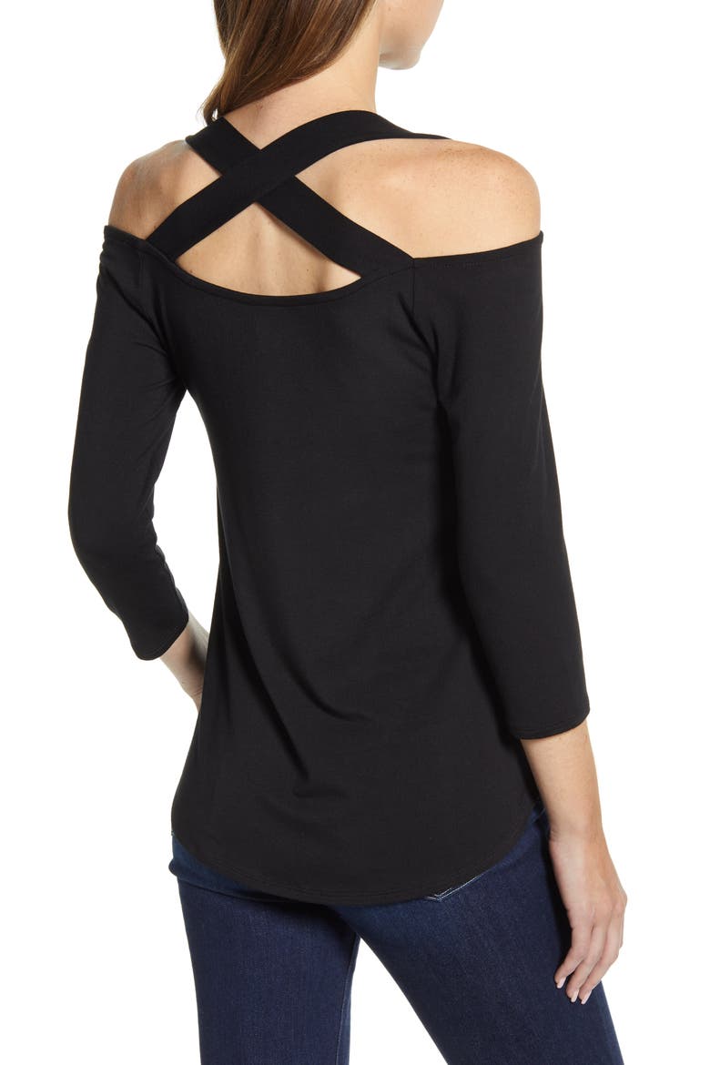 Cold Shoulder High/Low Top, Alternate, color, BLACK