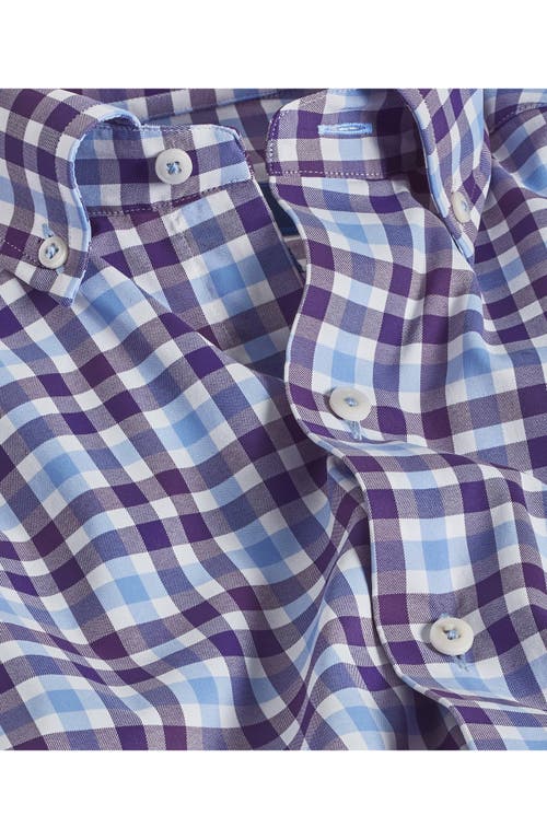 David Donahue Plaid Performance Stretch Button-up Shirt In Blue/purp