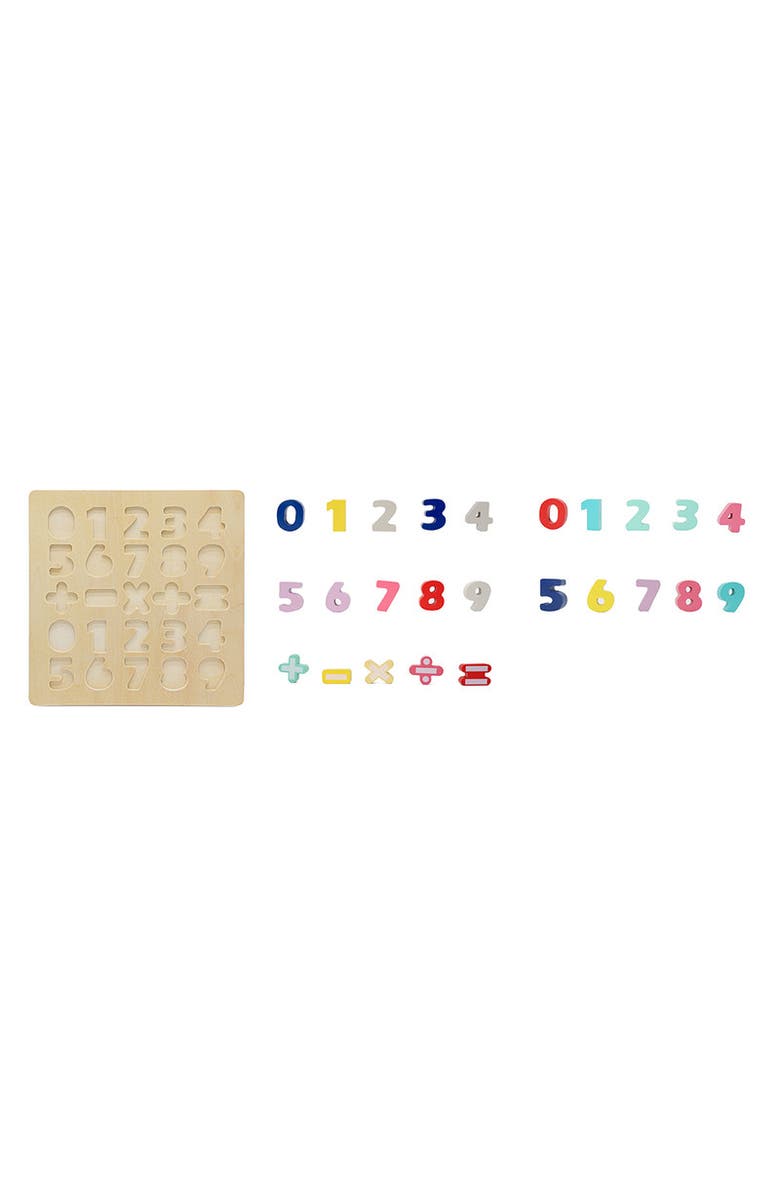 Leo & Friends Wooden Chunky Number Math Puzzle, Numbers 0-9, Addition, Subtraction, Multiplication, Division, Equal Sign Included, Alternate, color, Beige