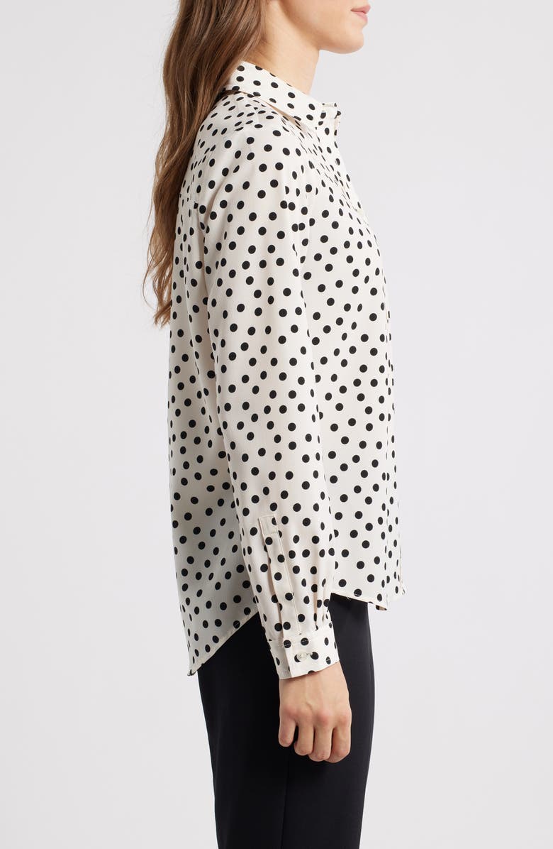 AK ANNE KLEIN Print Button-Up Shirt, Alternate, color, White Dove/ Anne Black