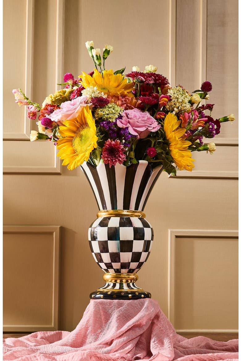 Courtly Check Ceramic Great Vase, Alternate, color, BLACK