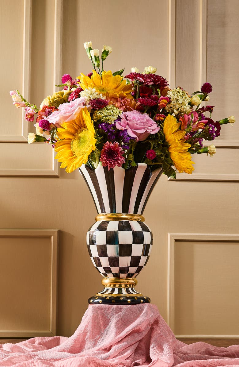 MACKENZIE CHILDS Courtly Check Ceramic Great Vase, Alternate, color, Black