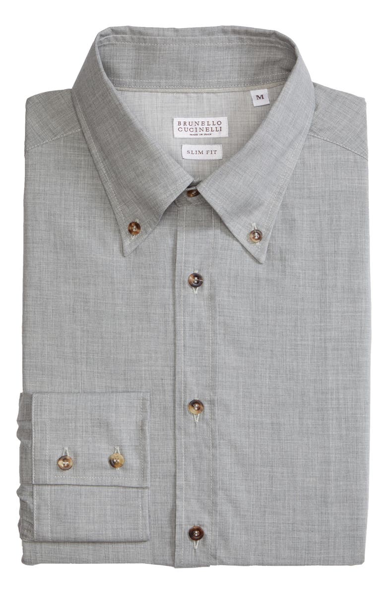 Brunello Cucinelli Slim Fit Mélange Button-Down Shirt, Alternate, color, 