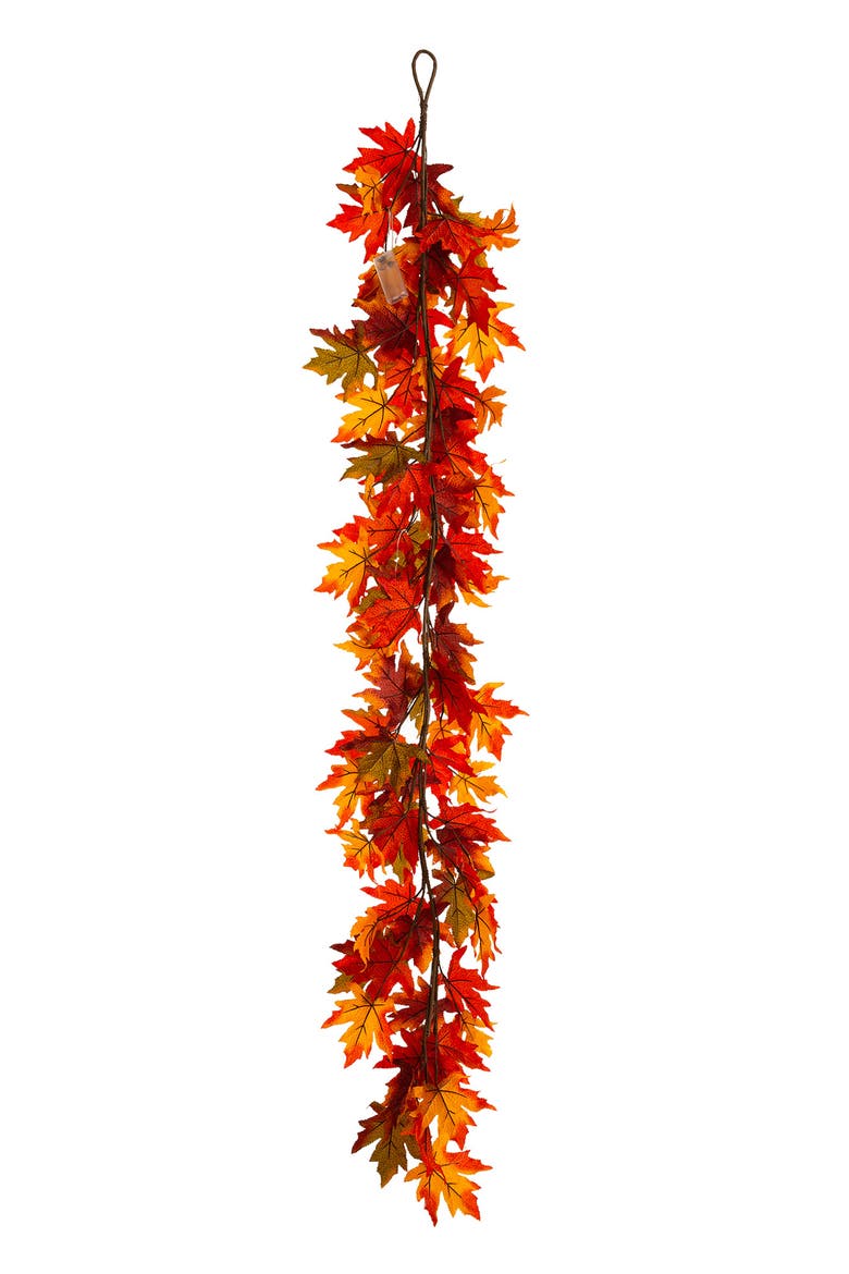 Fall Lighted Maple Leaves Garland with timer, Alternate, color, Orange